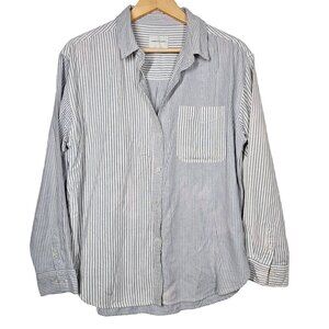 American Eagle Striped Button-Up Shirt Blue White Cotton Blend Women's M‎